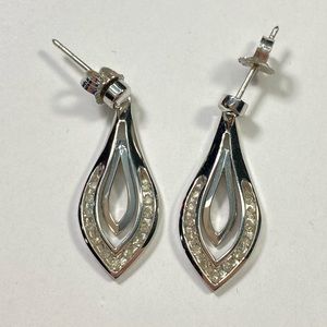 Sterling Silver Teardrop Earring w/ Diamond Accent